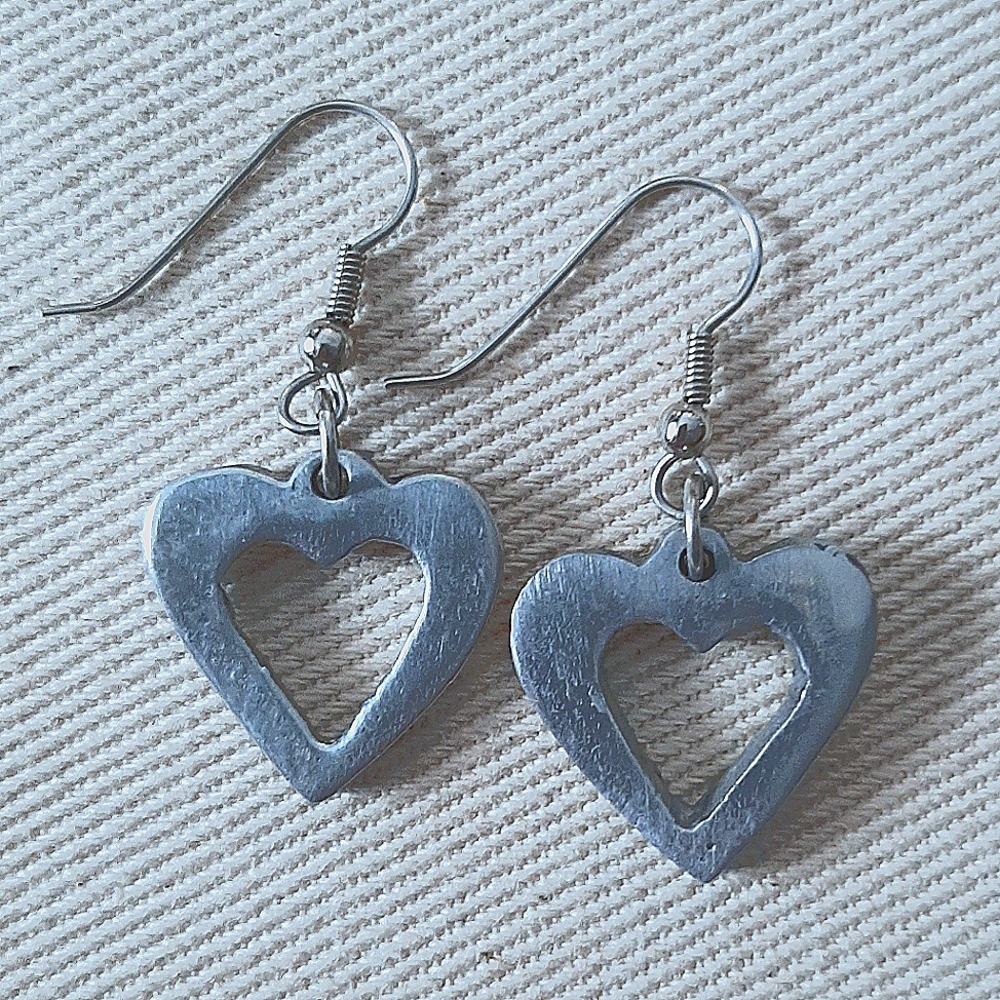 Vintage Rustic Silver Heart Earrings